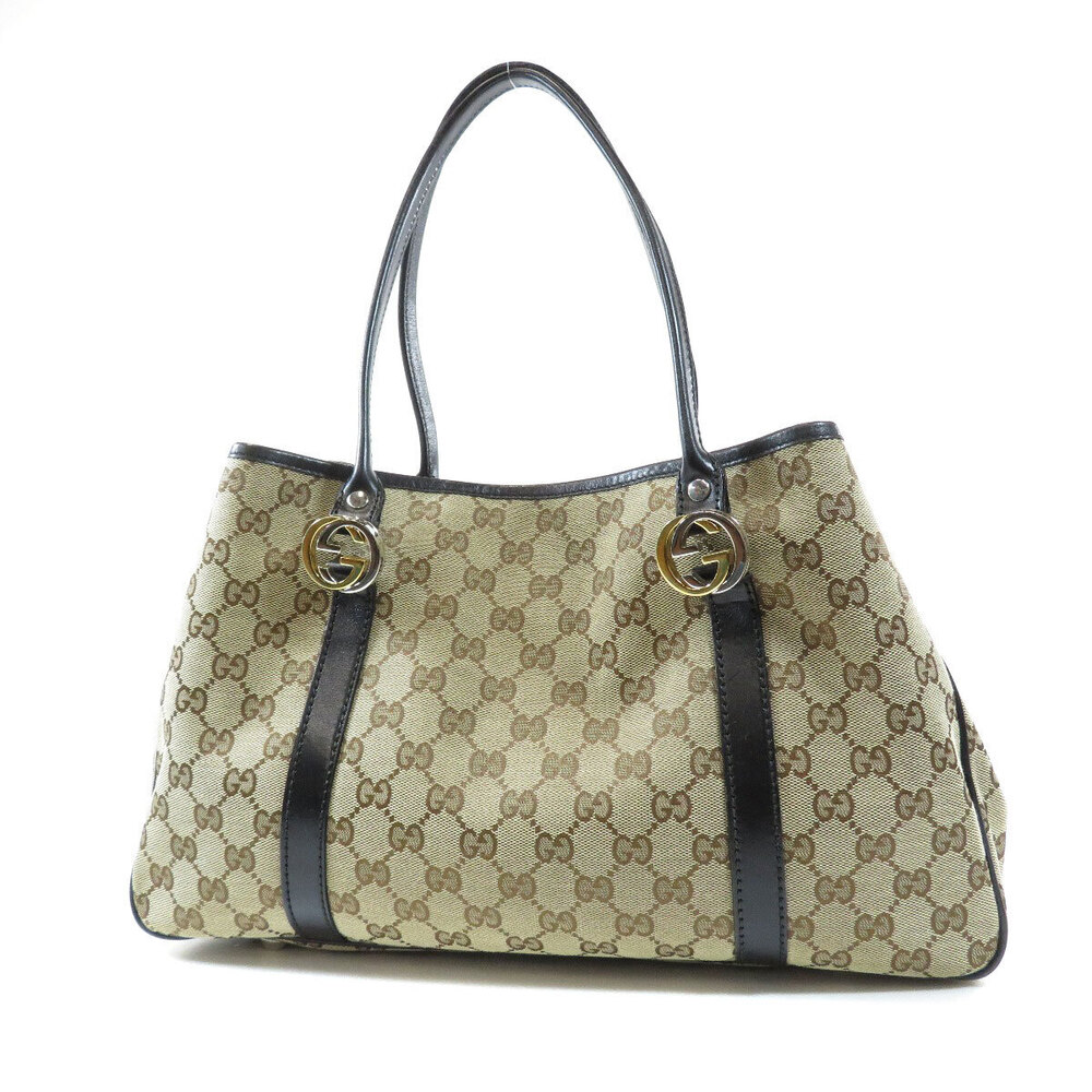 Gucci black leather bag Twins tote canvas beige GG GG
